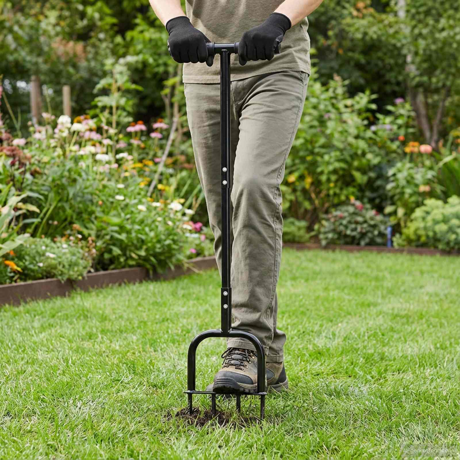 Manual Lawn Aerator Tool for Garden Care
