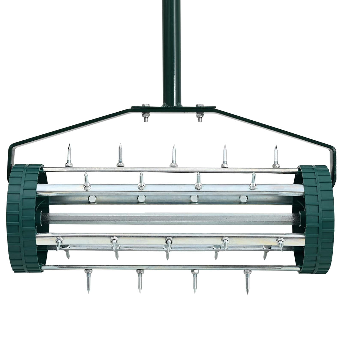 Tow-Behind Lawn Roller with Aerator Spikes – Green