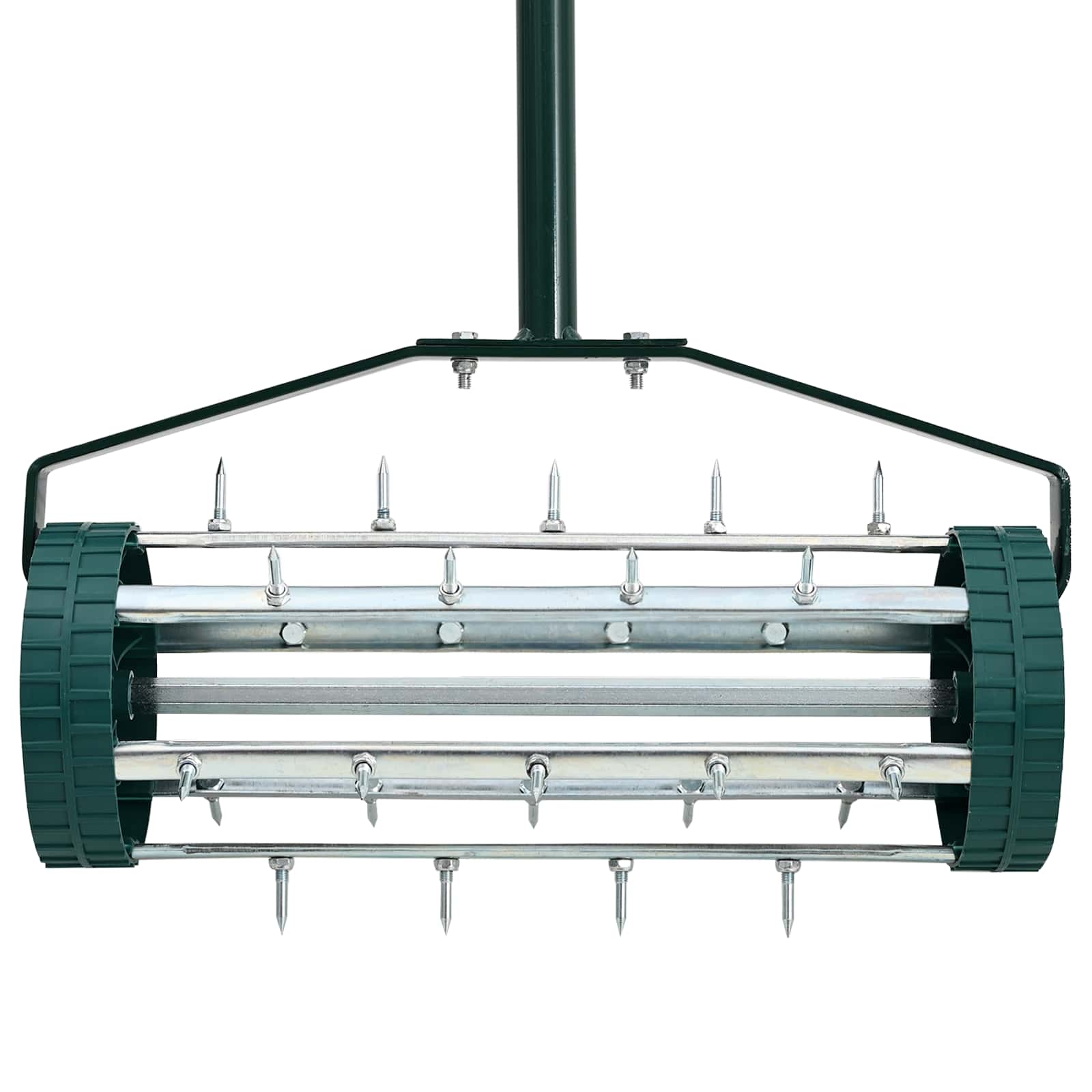 Tow-Behind Lawn Roller with Aerator Spikes – Green