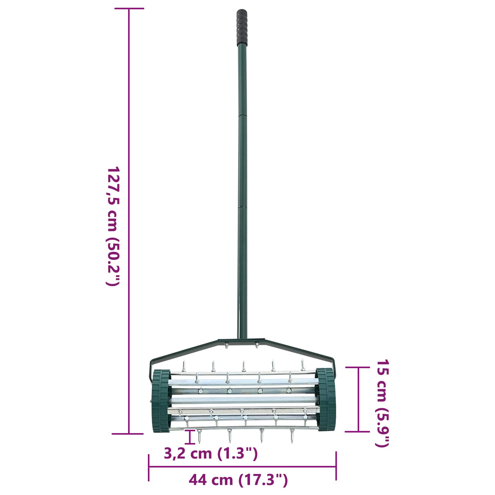 Tow-Behind Lawn Roller with Aerator Spikes – Green